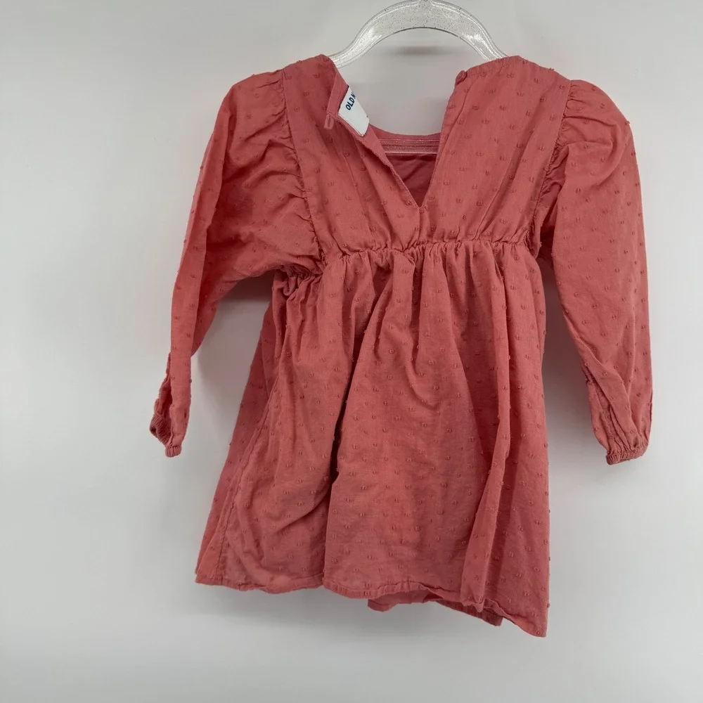 Old‎ Navy Coral Pink Embroidered Flower Dress Toddler Girls Size 2T Long Sleeve